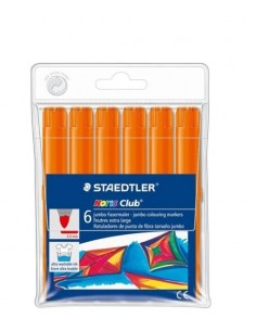 Staedtler Noris Jumbo 340 Pack de 6 Rotuladores Jumbo - Punta de Fibra - Trazo 3mm - Tapa Ventilada - Color Naranja