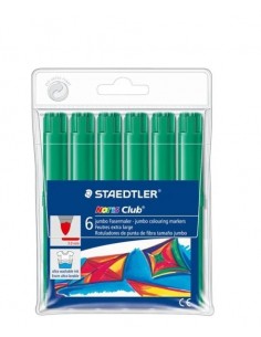 Staedtler Noris Jumbo 340 Pack de 6 Rotuladores Jumbo - Punta de Fibra - Trazo 3mm - Tapa Ventilada - Color Verde
