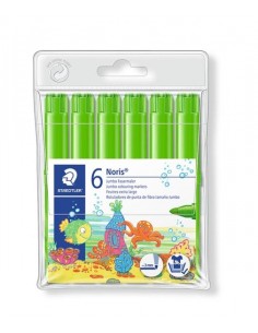 Staedtler Noris Jumbo 340 Pack de 6 Rotuladores Jumbo - Punta de Fibra - Trazo 3mm - Tapa Ventilada - Color Verde Claro