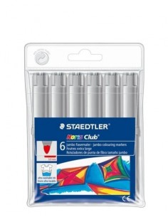 Staedtler Noris Jumbo 340 Pack de 6 Rotuladores Jumbo - Punta de Fibra - Trazo 3mm - Tapa Ventilada - Color Gris