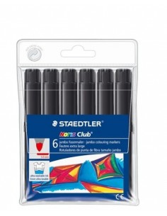 Staedtler Noris Jumbo 340 Pack de 6 Rotuladores Jumbo - Punta de Fibra - Trazo 3mm - Tapa Ventilada - Color Negro
