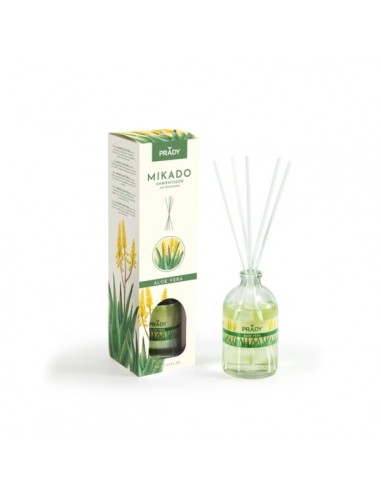 Prady Ambientador Mikado Aloe Vera - Frasco de Cristal 100 ml y Varitas Difusoras