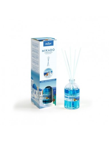 Prady Ambientador Mikado Aire Mediterraneo - Frasco de Cristal 100 ml y Varitas Difusoras