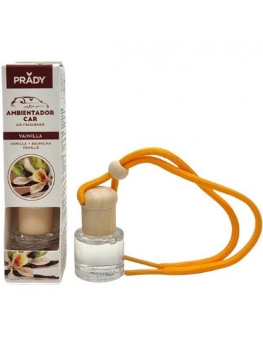 Prady Ambientador Coche Vainilla - Frasco de Cristal 6 ml y Cuerda para Espejo Retrovisor