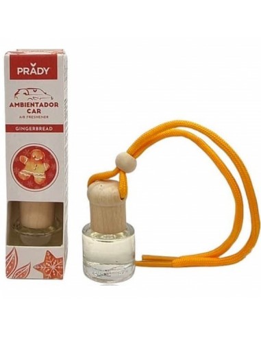 Prady Ambientador Coche Gingerbread - Frasco de Cristal 6 ml y Cuerda para Espejo Retrovisor