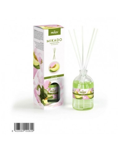 Prady Ambientador Mikado Melon - Frasco de Cristal 100 ml y Varitas Difusoras