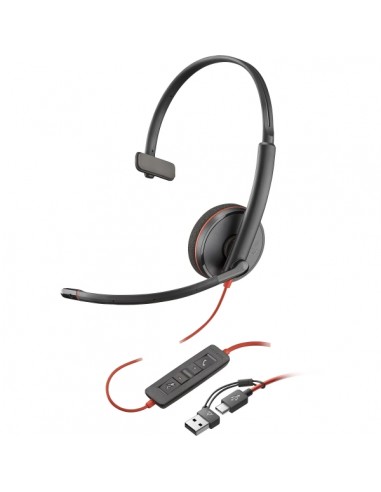 Plantronics Poly Blackwire C3210 USB-C USB-A Auricular Monoaural con Microfono - Almohadilla Acolchada - Controles en Cable