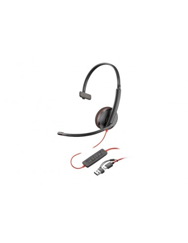 Plantronics Poly Blackwire C3210 USB-C USB-A Auricular Monoaural con Microfono - Almohadilla Acolchada - Controles en Cable