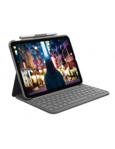 Logitech Slim Folio Funda con Teclado para iPad (Gen 10 y A16) - Hasta 3 AÃ±os de Autonomia - Tejido Resistente al Agua -