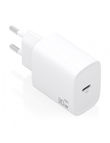 Aisens Cargador GaN 30W - USB-C PD3.0 - Tecnologia AI para Detectar Protocolo y Velocidad de Carga - Color Blanco