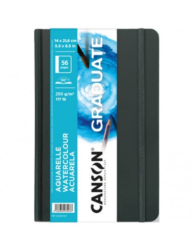 Canson Graduate Acuarela Cuaderno con 28 Hojas - 14x21.6cm - 250g - Grano Fino - Color Blanco