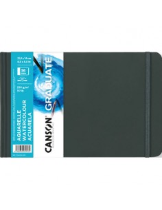 Canson Graduate Acuarela Cuaderno con 28 Hojas - 21.6x14cm - 250g - Grano Fino - Color Blanco