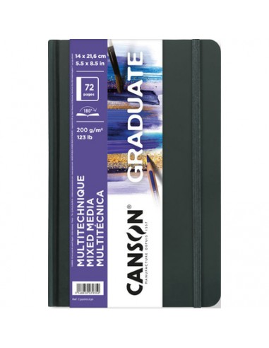 Canson Graduate Mix Media Cuaderno - 36 Hojas de 14x21.6cm - 200g - Grano Fino - Color Blanco