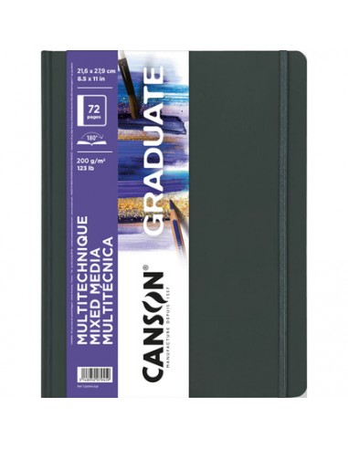 Canson Graduate Mix Media Cuaderno - 36 Hojas de 21.6x27.9cm - 200g - Grano Fino - Color Blanco