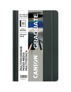 Canson Graduate Mix Media Cuaderno con 32 Hojas - 14x21.6cm - 220g - Grano Fino - Color Gris