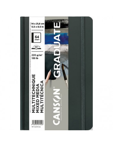 Canson Graduate Mix Media Cuaderno con 32 Hojas - 14x21.6cm - 220g - Grano Fino - Color Gris