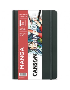 Canson Graduate Manga Cuaderno con 40 Hojas - 14x21.6cm - 200g - Grano Liso - Color Blanco