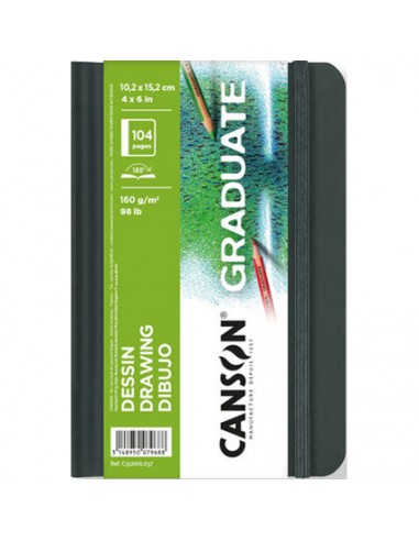 Canson Graduate Dibujo Cuaderno con 52 Hojas - 10.2x15.2cm - 160g - Grano Fino - Color Blanco