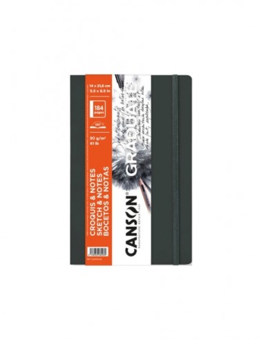 Canson Graduate Sketch Cuaderno con 92 Hojas - 14x21.6cm - 90g - Grano Fino - Tapa Dura - Color Gris Oscuro