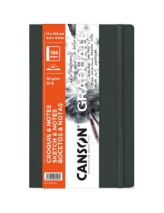 Canson Graduate Sketch Cuaderno con 92 Hojas - 14x21.6cm - 90g - Grano Fino - Tapa Blanda - Color Gris Oscuro