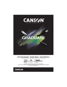 Canson Graduate Mix Media Bloc Encolado de 20 Hojas A4 - 240g - Grano Fino - Color Negro