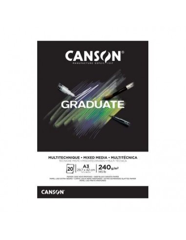 Canson Graduate Mix Media Bloc Encolado de 20 Hojas A4 - 240g - Grano Fino - Color Negro