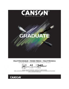 Canson Graduate Mix Media Bloc Encolado de 20 Hojas A3 - 240g - Grano Fino - Color Negro
