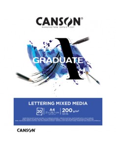 Canson Graduate Lettering Multitecnica Bloc Encolado de 20 Hojas A4 de 200g - Satinado - Color Blanco