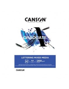 Canson Graduate Lettering Multitecnica Bloc Encolado de 20 Hojas A3 de 200g - Satinado - Color Blanco