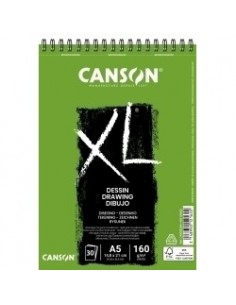 Canson XL Dibujo Album Espiral de 30 Hojas A5 - 160g - Grano Ligero - Color Blanco