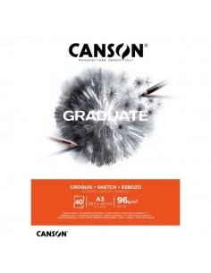 Canson Graduate Sketch Bloc Encolado de 40 Hojas A3 - 96g - Grano Fino - Color Blanco