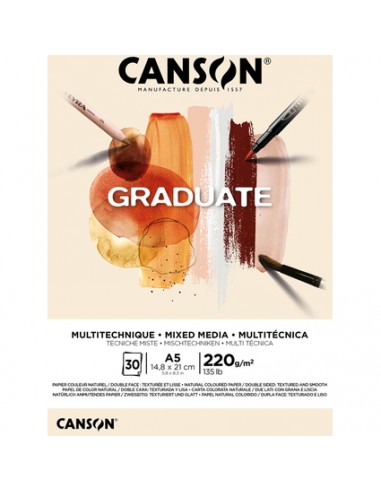 Canson Graduate Mix Media Bloc Encolado de 30 Hojas A5 - 220g - Grano Fino - Color Ocre