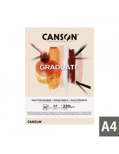Canson Graduate Mix Media Bloc Encolado de 30 Hojas A4 - 220g - Grano Fino - Color Ocre