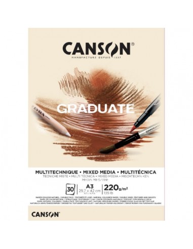 Canson Graduate Mix Media Bloc Encolado de 30 Hojas A3 - 220g - Grano Fino - Color Ocre