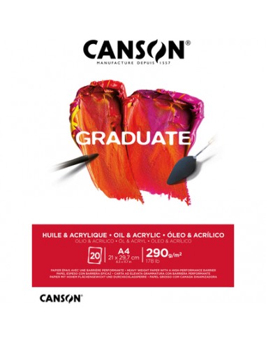 Canson Graduate Oleo & Acrilico Bloc Encolado de 20 Hojas A4 - 290g - Grano Fino - Color Blanco