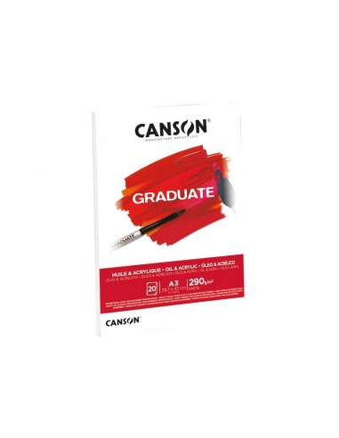 Canson Graduate Oleo & Acrilico Bloc Encolado de 20 Hojas A3 - 290g - Grano Fino - Color Blanco