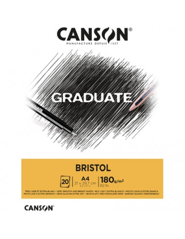 Canson Graduate Bristol Bloc Encolado de 20 Hojas A4 - 180g - Extraliso - Color Blanco