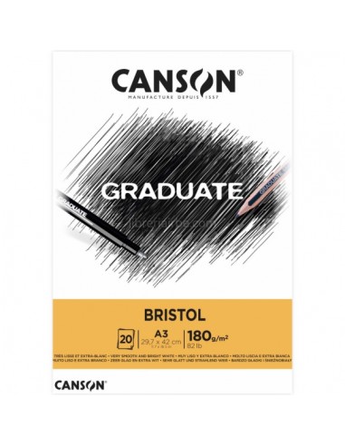 Canson Graduate Bristol Bloc Encolado de 20 Hojas A3 - 180g - Extraliso - Color Blanco