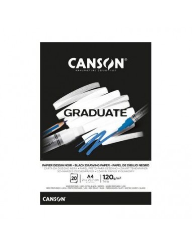 Canson Graduate Black Bloc Encolado de 20 Hojas A5 - 120g - Grano Fino - Color Negro