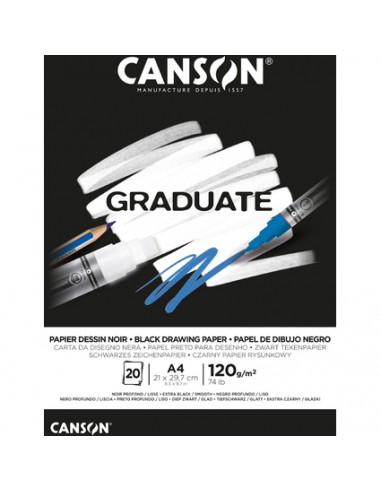 Canson Graduate Black Bloc Encolado de 20 Hojas A4 - 120g - Grano Fino - Color Negro