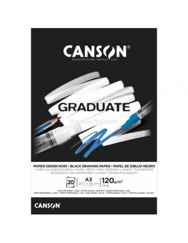 Canson Graduate Black Bloc Encolado de 20 Hojas A3 - 120g - Grano Fino - Color Negro