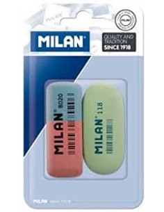 Milan Pack de 2 Gomas de Borrar-1xGoma 8020 Biselada Doble Intensidad-1xGoma 118 Ovalada - Caucho Sintetico - Para toda