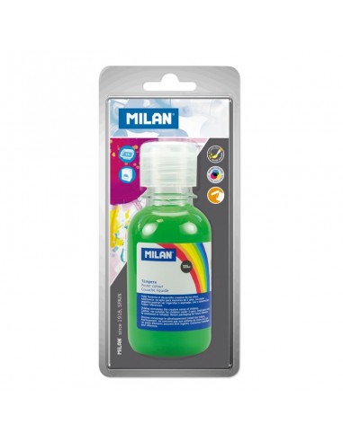 Milan Botella de Tempera 125 ml - Tapon Dosificador - Secado Rapido - Mezclable - Color Verde Claro