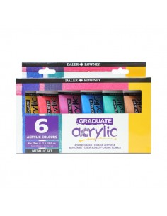 Daler Rowney Graduate Pack de 6 Pinturas Acrilicas - Set Metalico - 75ml - Colores Surtidos