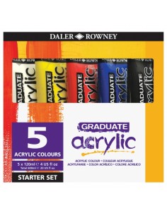 Daler Rowney Graduate Pack de 5 Pack de 5 Pinturas Acrilicas - Set de Iniaciacion - Colores Surtidos