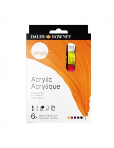 Daler Rowney Simply Pack de 6 Pinturas Acrilicas - Tubos de Aluminio - 12ml - Colores Surtidos