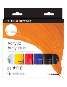 Daler Rowney Simply Pack de 6 Pinturas Acrilicas - Tubos de Plastico - 75ml - Colores Surtidos