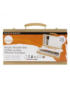 Daler Rowney Simply Pack de 26 Piezas - Pintura Acrilica - Caja de Madera - Colores Surtidos