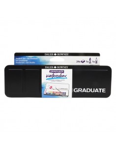 Daler Rowney Graduate Pack de 24 Acuarelas - Medio Godets - Incluye Pincel y Lapiz - Colores Surtidos