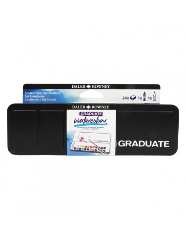 Daler Rowney Graduate Pack de 24 Acuarelas - Medio Godets - Incluye Pincel y Lapiz - Colores Surtidos